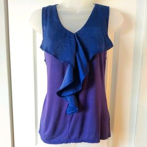 Navy Blue Ruffle Front Tank Top